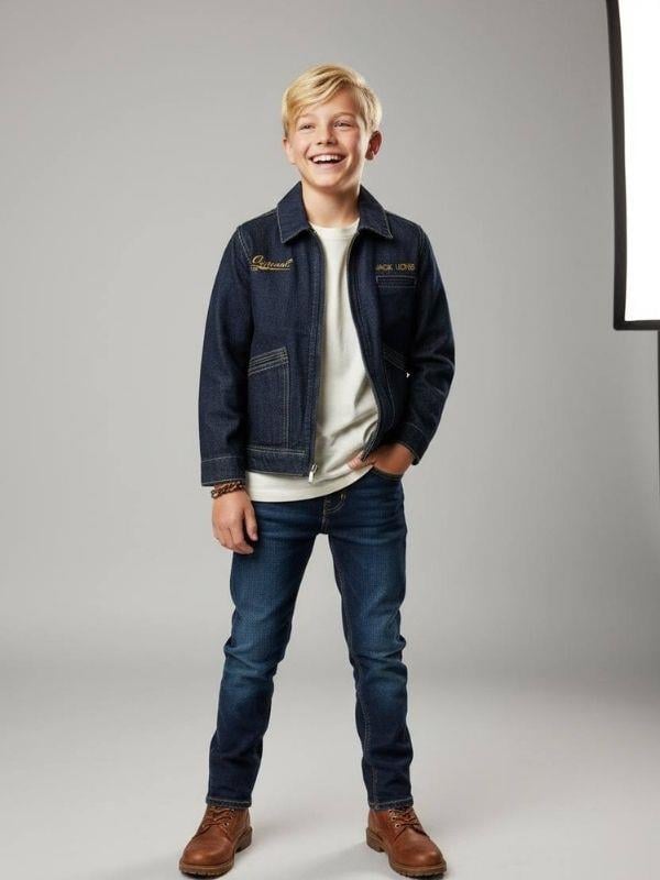 Erkek Çocuk Fermuarlı Tasarım Denim Ceket