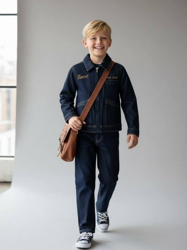 Erkek Çocuk Fermuarlı Tasarım Denim Ceket