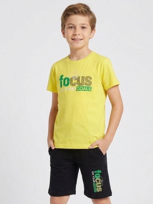 Erkek Çocuk Focus On Your Goals Baskılı Şortlu Takım