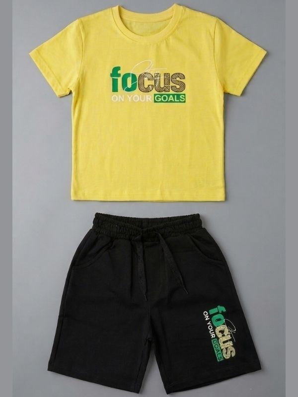 Erkek Çocuk Focus On Your Goals Baskılı Şortlu Takım