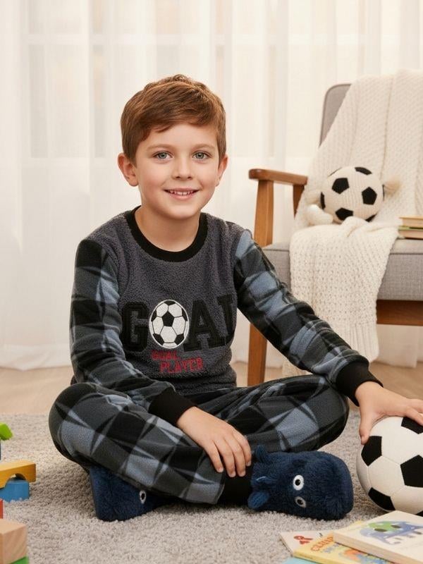 Erkek Çocuk Goal Baskılı Polar Pijama Takımı