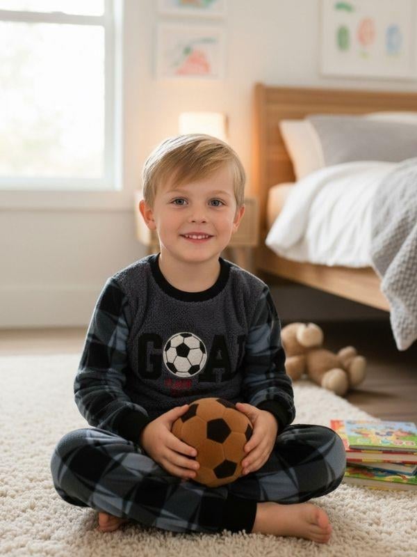 Erkek Çocuk Goal Baskılı Polar Pijama Takımı