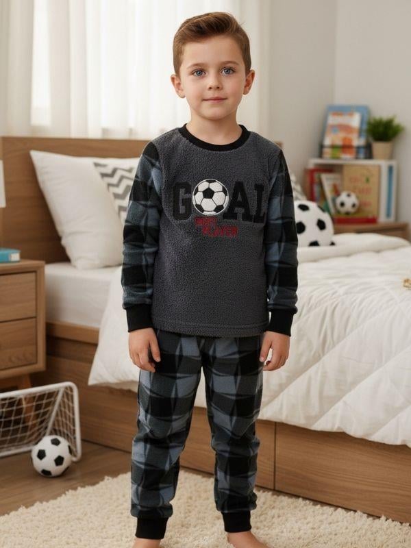 Erkek Çocuk Goal Baskılı Polar Pijama Takımı