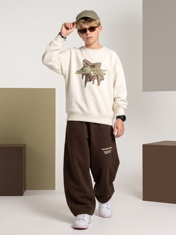Erkek Çocuk Grafik Baskılı ve Kol Yazı Detaylı Bisiklet Yaka Sweatshirt