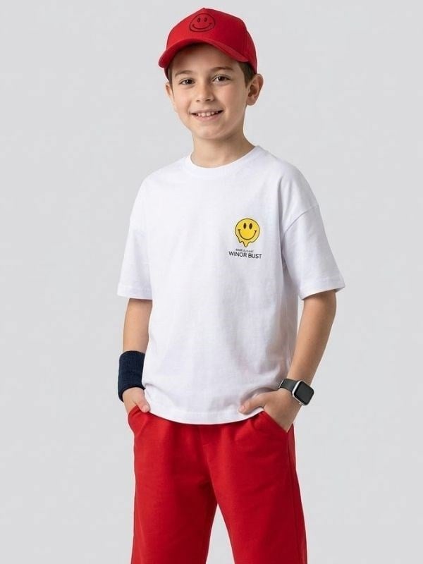 Erkek Çocuk Gülen Yüz ve Ayıcık Baskılı T-shirt
