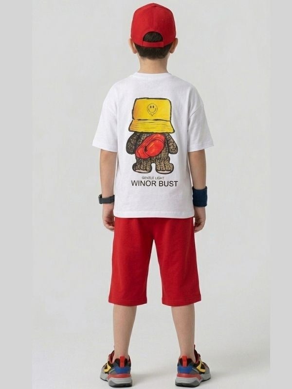 Erkek Çocuk Gülen Yüz ve Ayıcık Baskılı T-shirt