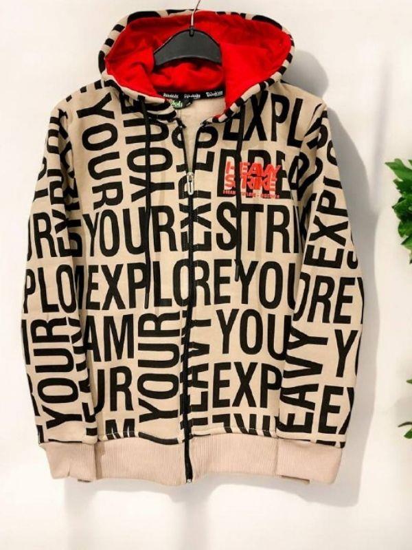 Erkek Çocuk Harf Baskılı Şardonlu Kapüşonlu Hırka