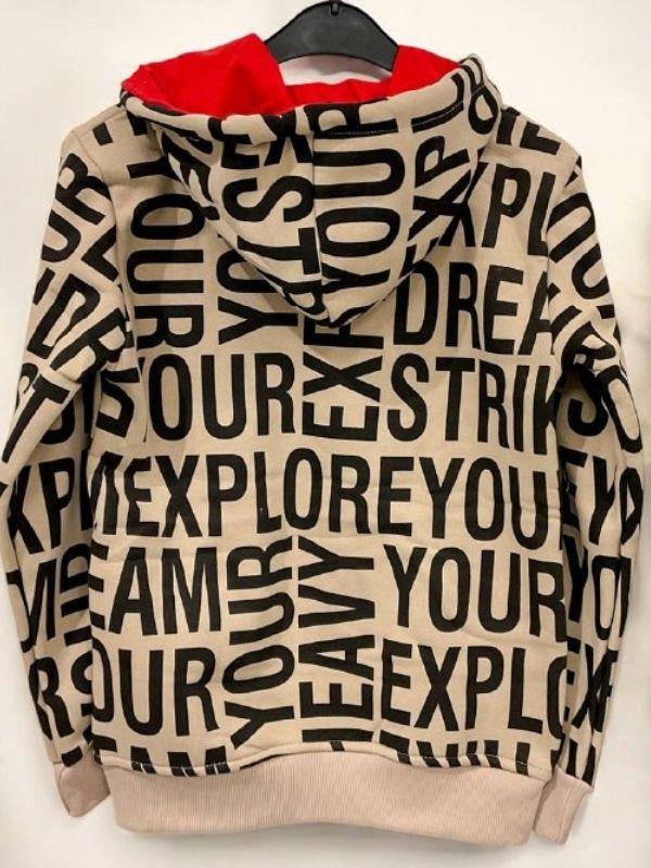 Erkek Çocuk Harf Baskılı Şardonlu Kapüşonlu Hırka