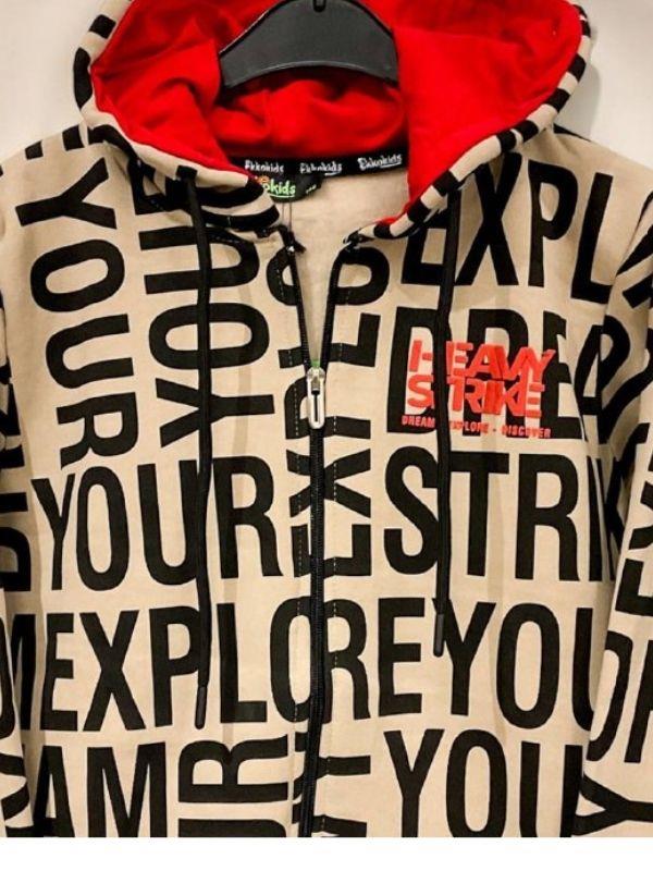 Erkek Çocuk Harf Baskılı Şardonlu Kapüşonlu Hırka