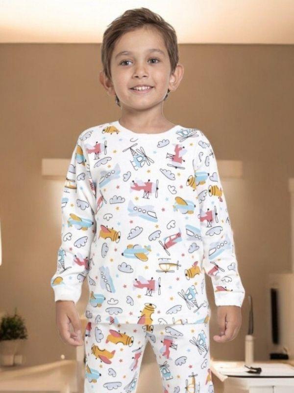 Erkek Çocuk Helikopter Baskılı Pamuklu Pijama Takım