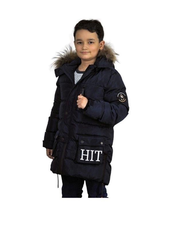 Erkek Çocuk İç Cepli Tüylü Kapüşonlu Çift Cepli Mont