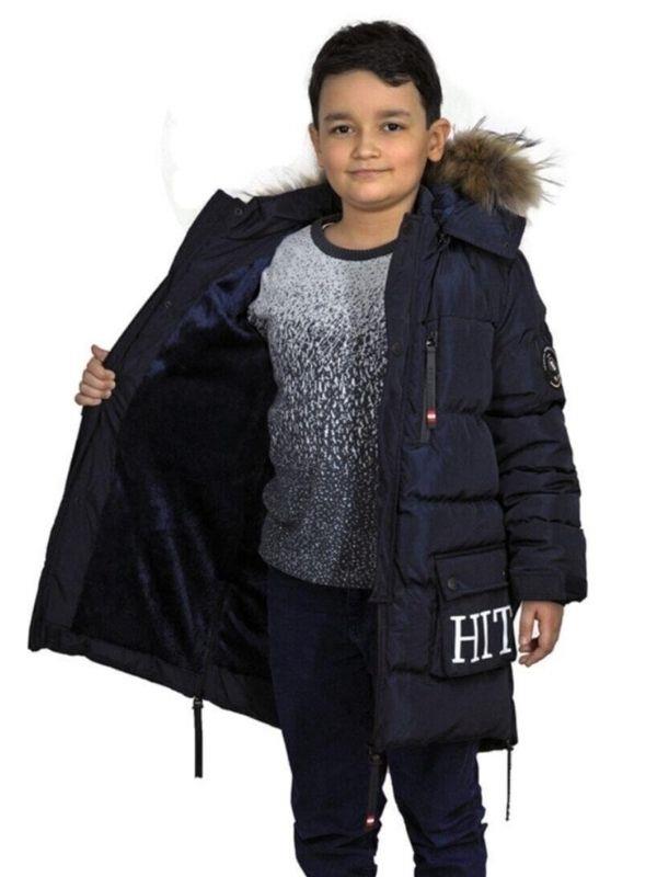 Erkek Çocuk İç Cepli Tüylü Kapüşonlu Çift Cepli Mont