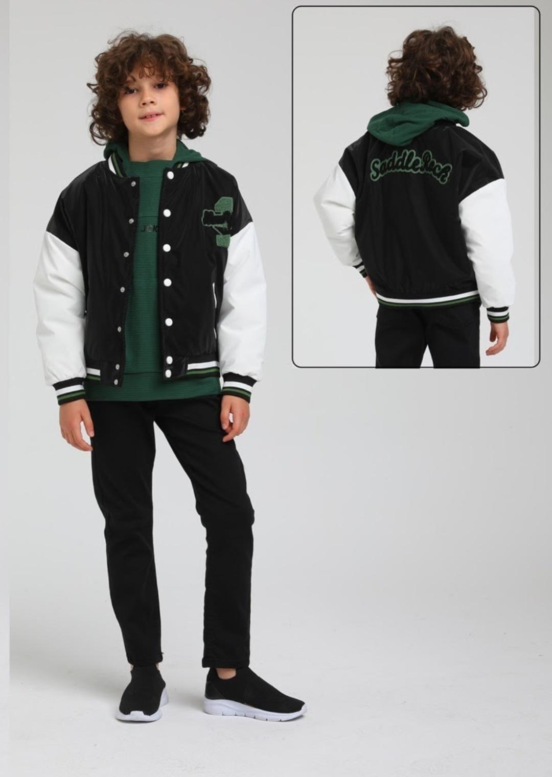 Erkek Çocuk İçi Kapitone Siyah Beyaz Kolej Mont