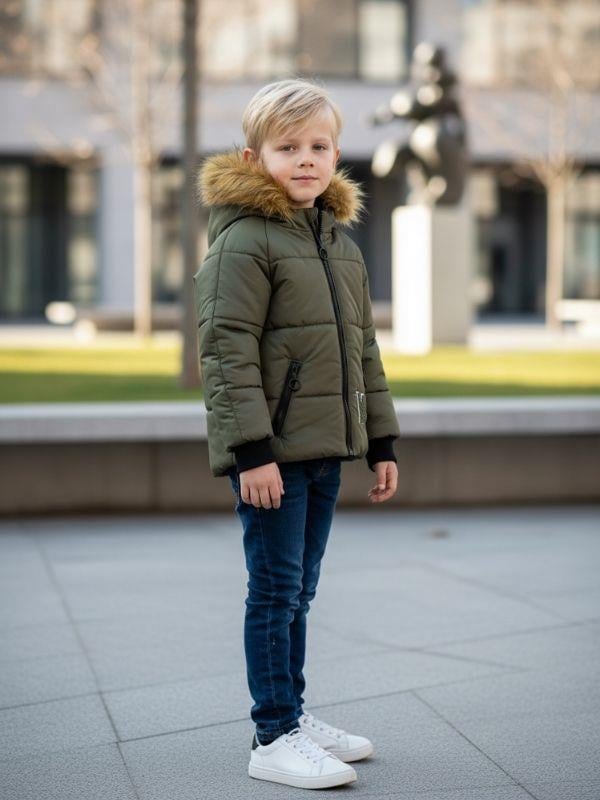 Erkek Çocuk İçi Peluş Kapüşonlu Kürklü Kışlık Kaban