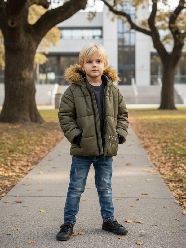 Erkek Çocuk İçi Peluş Kapüşonlu Kürklü Kışlık Kaban