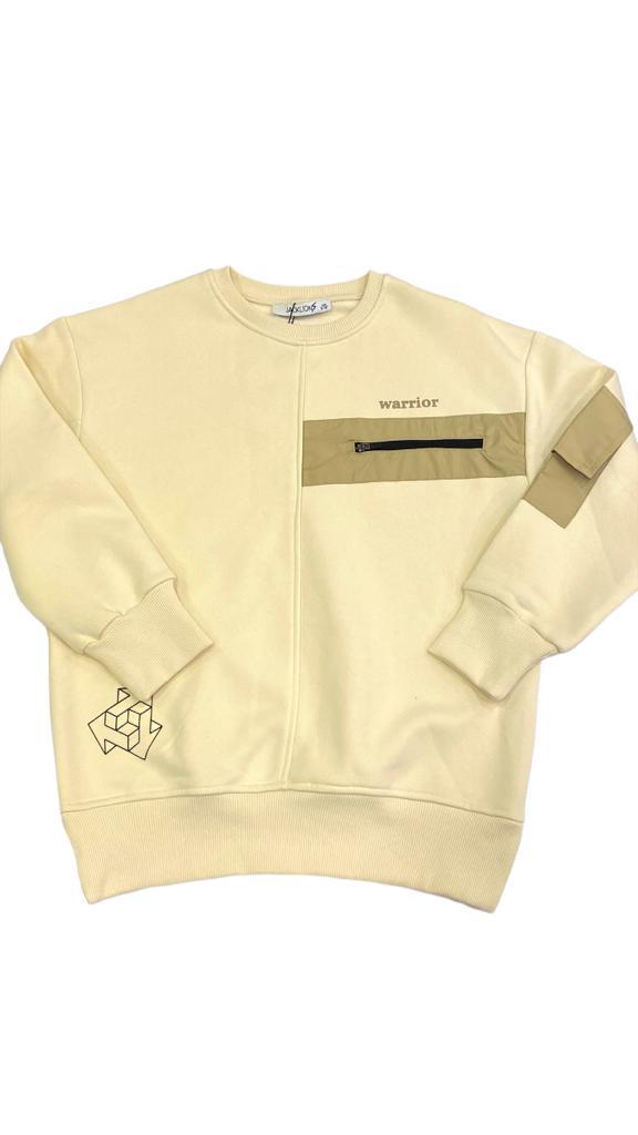 Erkek Çocuk İçi Şardonlu Tek Cep Aksesuarlı Beli Kalın Lastikli Sweatshirt
