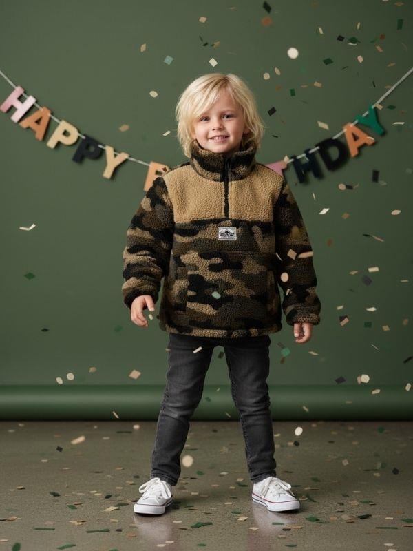 Erkek Çocuk Kamuflaj Desen Yarım Fermuarlı Polar Sweatshirt