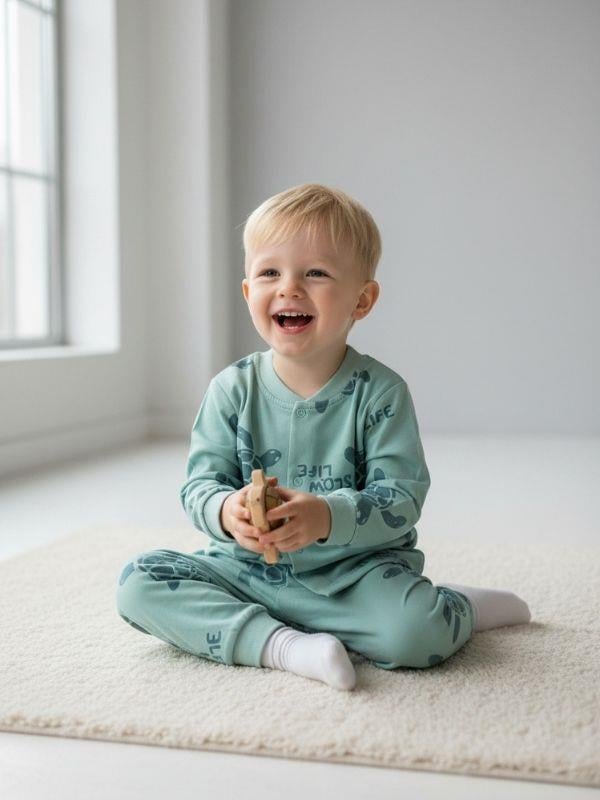 Erkek Çocuk Kaplumbağa Desenli Pamuklu Pijama Takımı (6-9 ay 6 yaş Aralığı)