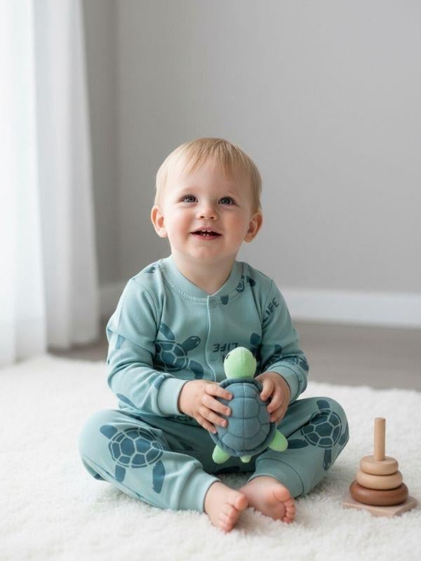 Erkek Çocuk Kaplumbağa Desenli Pamuklu Pijama Takımı (6-9 ay 6 yaş Aralığı)