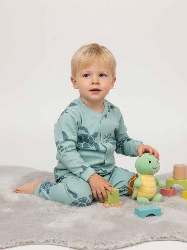 Erkek Çocuk Kaplumbağa Desenli Pamuklu Pijama Takımı (6-9 ay 6 yaş Aralığı)