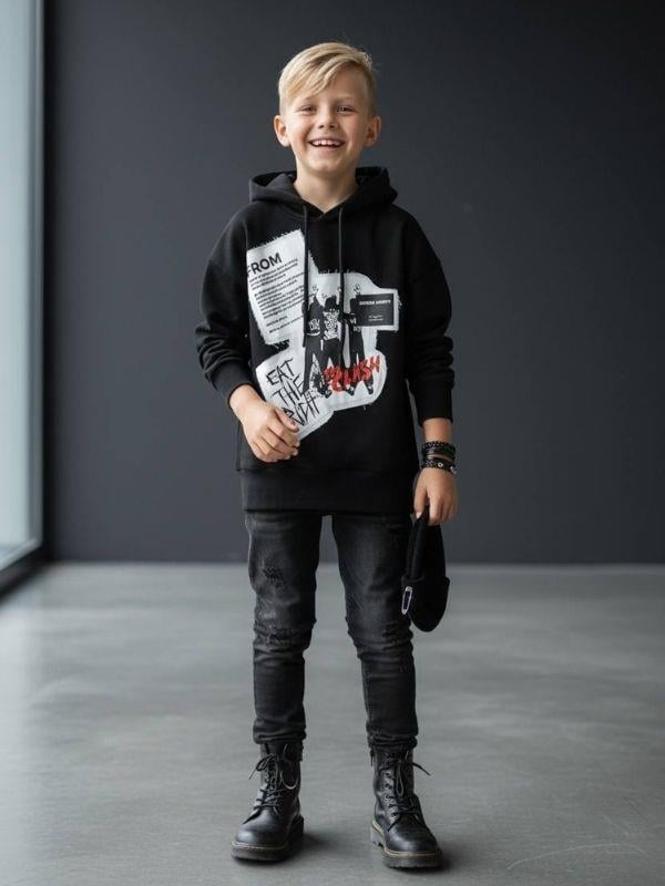 Erkek Çocuk Kapüşonlu Baskılı Teenage Tasarım Sweatshirt