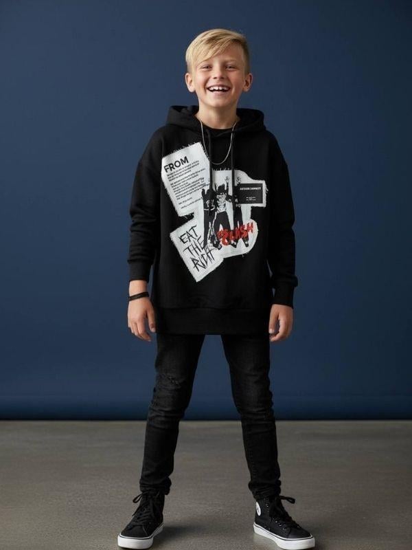 Erkek Çocuk Kapüşonlu Baskılı Teenage Tasarım Sweatshirt