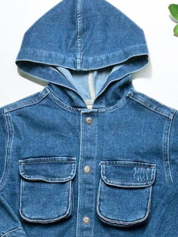 Erkek Çocuk Kapüşonlu Cep Detaylı Kot Gömlek