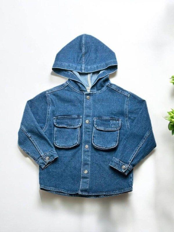 Erkek Çocuk Kapüşonlu Cep Detaylı Kot Gömlek