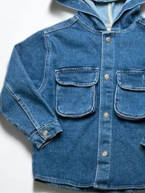 Erkek Çocuk Kapüşonlu Cep Detaylı Kot Gömlek