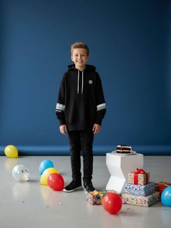 Erkek Çocuk Kapüşonlu Kolları Şerit Detaylı Sweatshirt