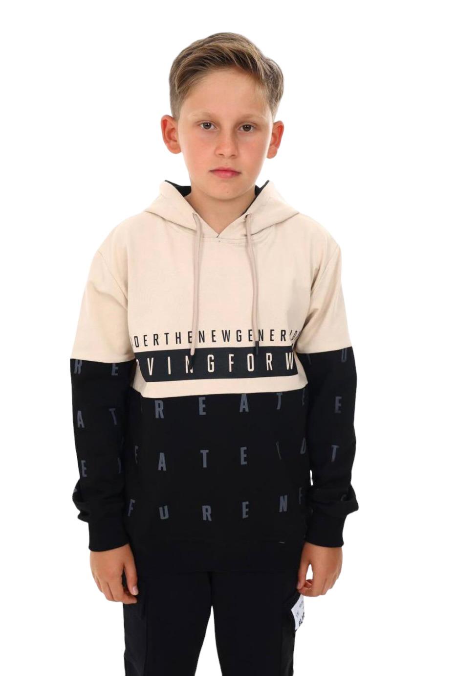 Erkek Çocuk Kapüşonlu Moving Forward Yazılı Harf Desenli Sweatshirt