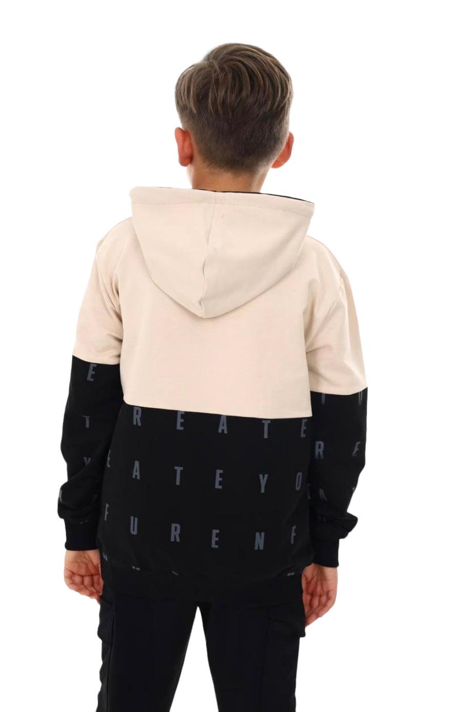 Erkek Çocuk Kapüşonlu Moving Forward Yazılı Harf Desenli Sweatshirt