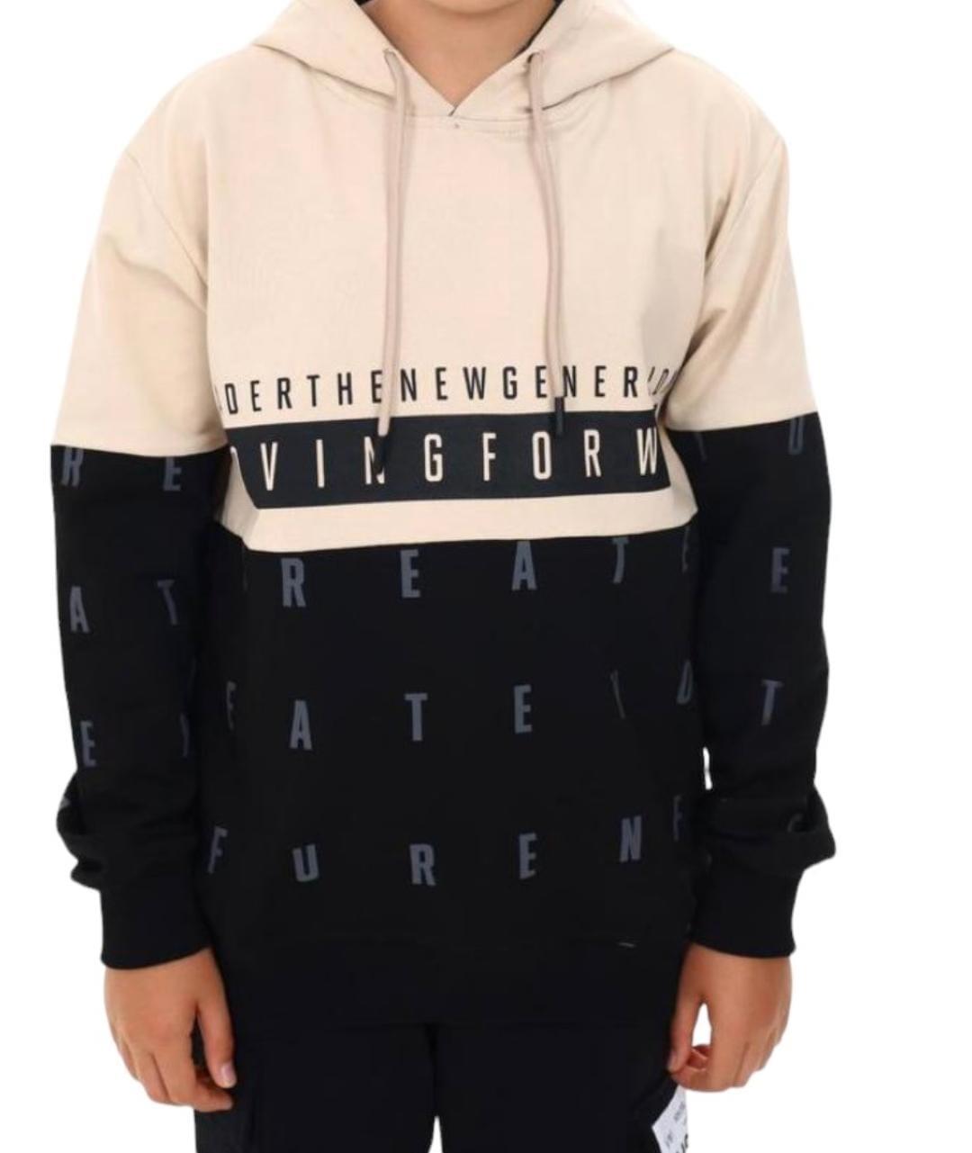 Erkek Çocuk Kapüşonlu Moving Forward Yazılı Harf Desenli Sweatshirt