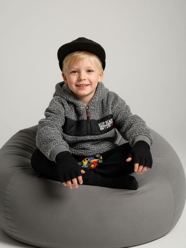 Erkek Çocuk Kapüşonlu Yarım Fermuarlı Tasarım Peluş Sweat