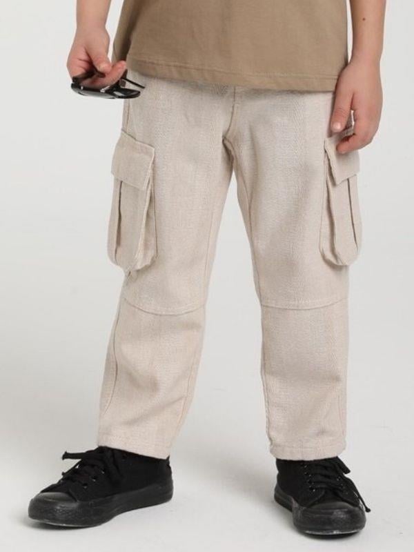 Erkek Çocuk Kargo Cepli Keten Pantolon