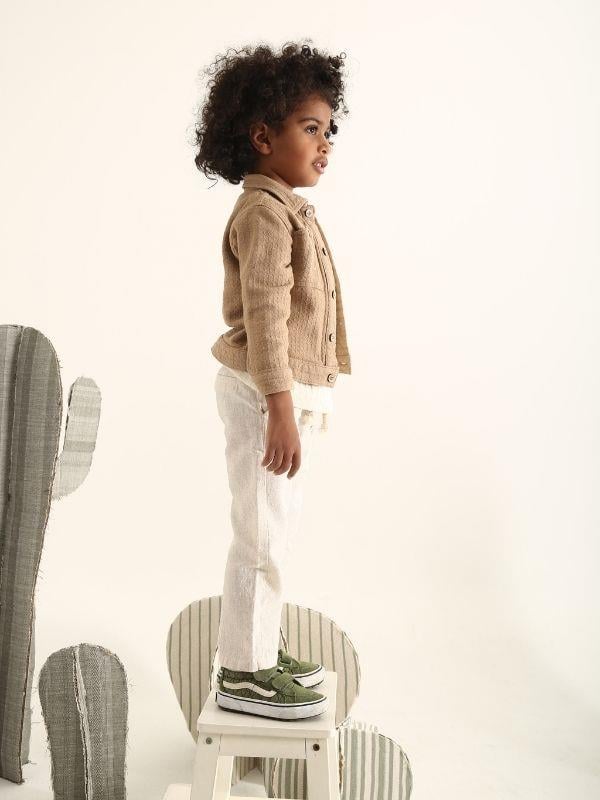 Erkek Çocuk Kendinden Desenli Keten Pantolon