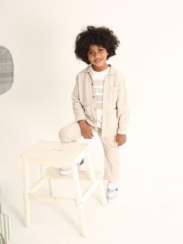 Erkek Çocuk Kendinden Desenli Keten Pantolon