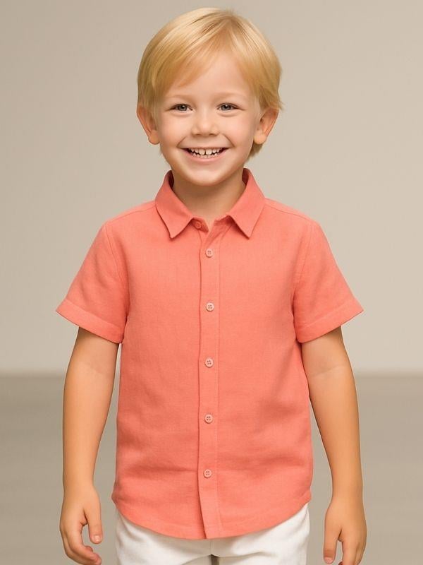 Erkek Çocuk Keten Kısa Kol Gömlek