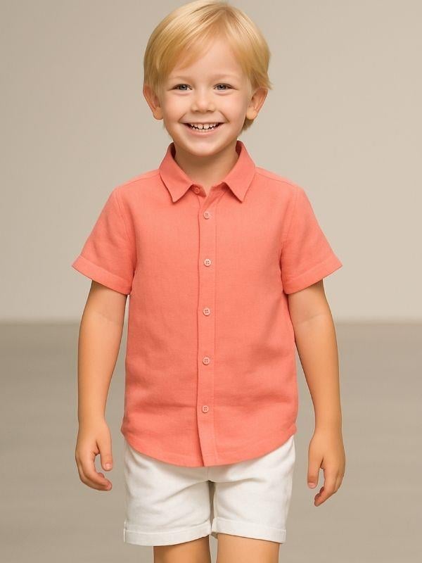Erkek Çocuk Keten Kısa Kol Gömlek
