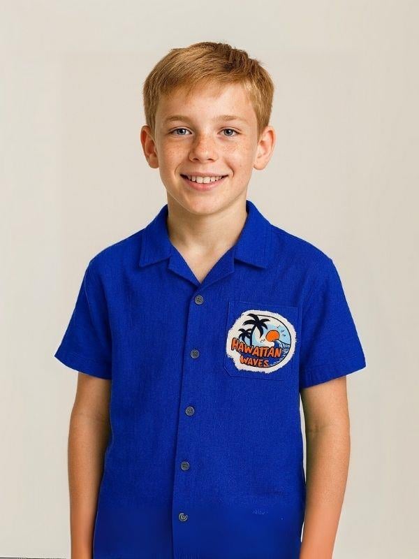 Erkek Çocuk Müslin Kumaş Hawai Armalı Gömlek