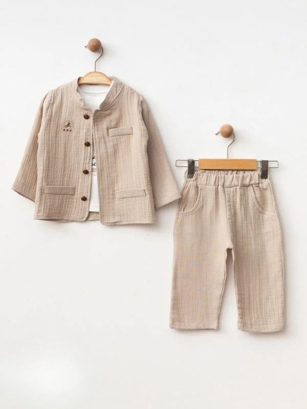 Erkek Çocuk Müslin Üçlü Takım