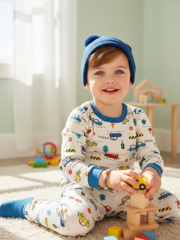 Erkek Çocuk Pamuklu Araba Desenli Pijama Takımı