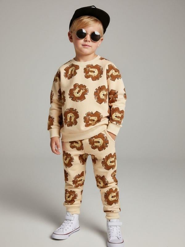 Erkek Çocuk Pamuklu Aslan Baskılı Eşofman Takım