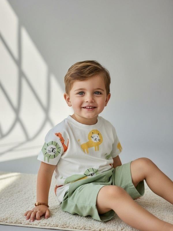 Erkek Çocuk Pamuklu Aslan Baskılı Şortlu Takım