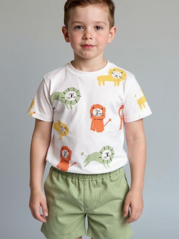 Erkek Çocuk Pamuklu Aslan Baskılı Şortlu Takım