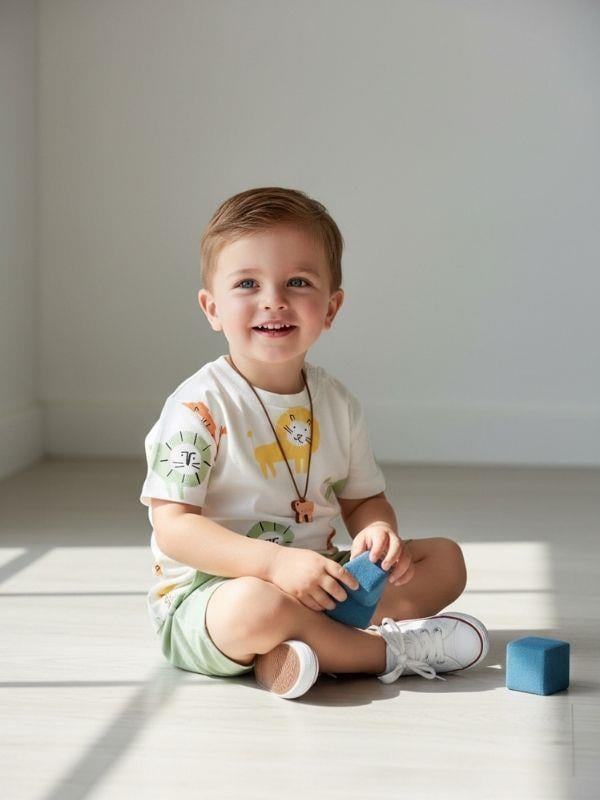 Erkek Çocuk Pamuklu Aslan Baskılı Şortlu Takım