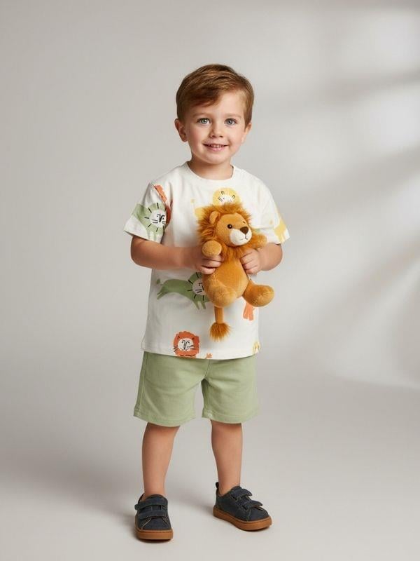 Erkek Çocuk Pamuklu Aslan Baskılı Şortlu Takım