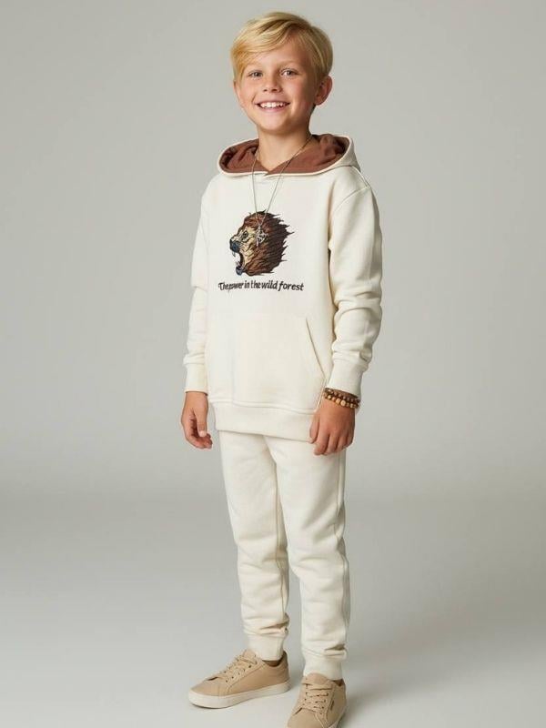 Erkek Çocuk Pamuklu Aslan Baskılı Tasarım Sweatshirt