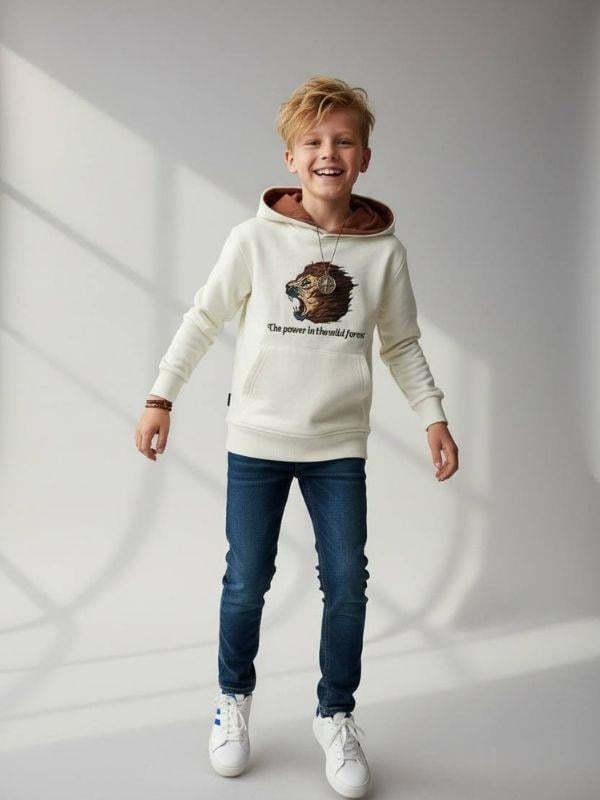 Erkek Çocuk Pamuklu Aslan Baskılı Tasarım Sweatshirt