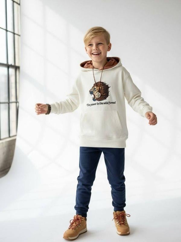 Erkek Çocuk Pamuklu Aslan Baskılı Tasarım Sweatshirt